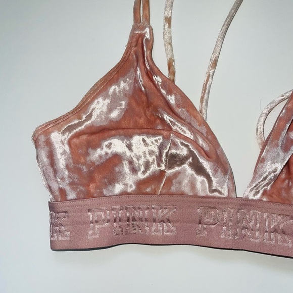 PINK Victoria’s Secret Unlined Pink Velvet Triangle Bralette Small Women’s - Picture 4 of 9